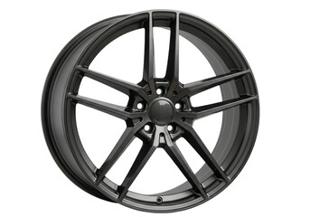 Gunmetal gray car wheel isolated on white, stylish automotive part for vehicle customization