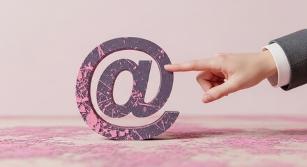 Businessperson pointing at decorative pink at symbol on splattered background