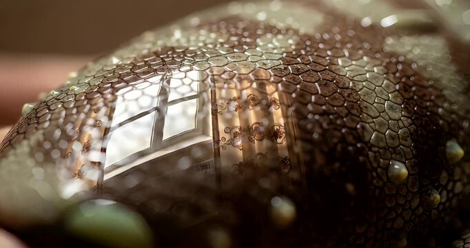 Close-up of a textured surface reflecting a window, showcasing natural patterns