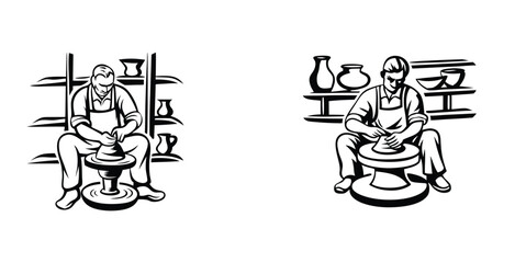 Minimalist line art sketch of a the potter black silhouette style vector art design