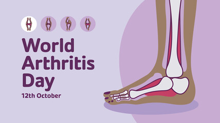 Vector art of world arthritis day illustration showing the anatomy of a foot and ankle joint, highlighting bone structure and muscles for awareness on october 12th