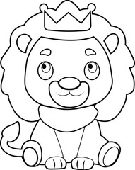 Cute Cartoon Lion Face Outline Vector Illustration