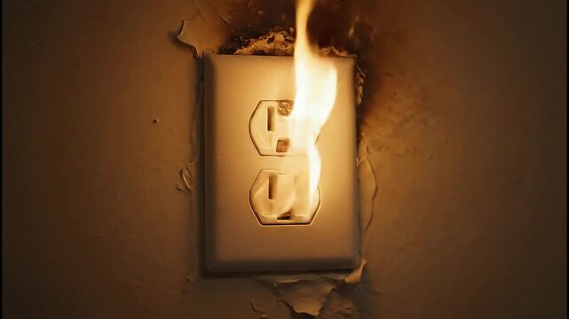 Dangerous electrical outlet malfunction leading to fire and a potential safety hazard,