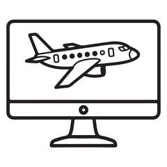 Airplane Silhouette on Computer Monitor Digital Travel and Aviation Icon