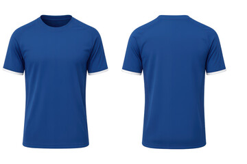 Naklejka premium Blue t-shirt with white stripes isolated on a transparent background, front and back