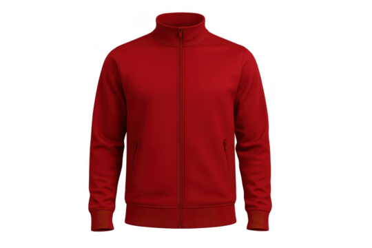 Isolated red track jacket on transparent background, sporty apparel style