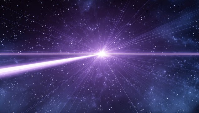 Intense burst of light emanating from a central point, streaking across a deep space background