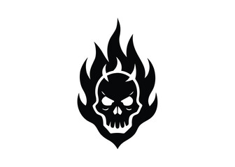 haunted flame skull silhouette vector icon