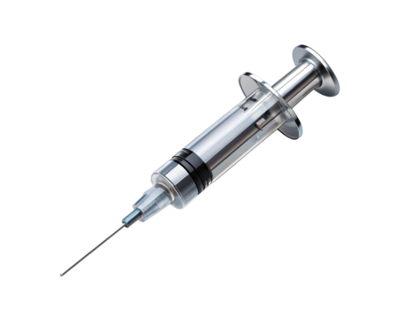 Closeup of a syringe with needle isolated on transparent background