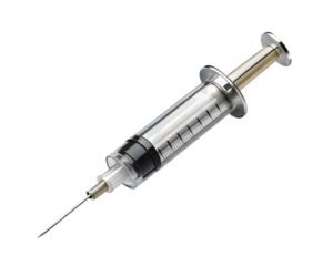 Closeup of a syringe isolated on transparent background for medical purposes