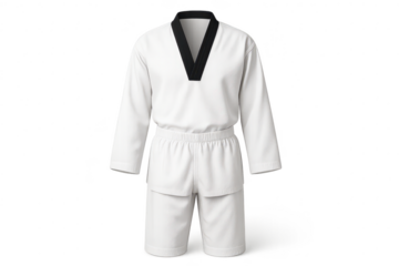 White taekwondo uniform isolated on a transparent background, no shadows
