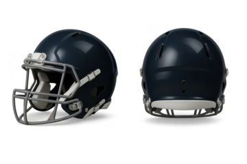 American football helmet, isolated on transparent background, front and back
