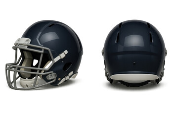 Fototapeta premium Two views of a dark blue football helmet isolated on transparent background