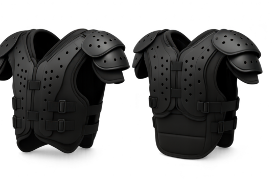 Black football shoulder pads isolated on transparent background, protection