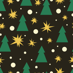 Christmas trees, seamless pattern. Xmas fir, spruce, winter holiday background. Repeating festive print.