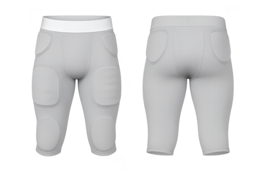 Gray padded football compression pants isolated on transparent background shot