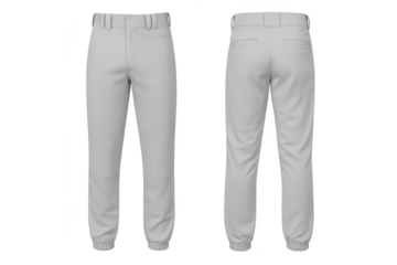 Gray baseball pants, front and back view isolated on transparent background