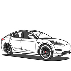 Illustration of a white electric car, showcasing modern automotive design and sustainable transportation, highlighting the future of ecofriendly vehicles and innovation