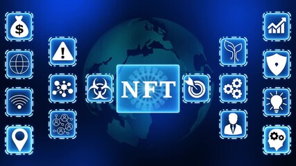 N F T digital art marketplace blockchain technology global network finance investment growth innovation success business concept - Powered by Adobe