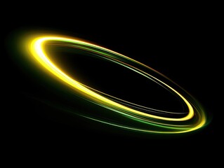 Glowing, oval-shaped light trail with multi-colored edges against a black background