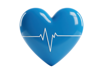 Blue heart with heartbeat line isolated on transparent background, medical symbol PNG