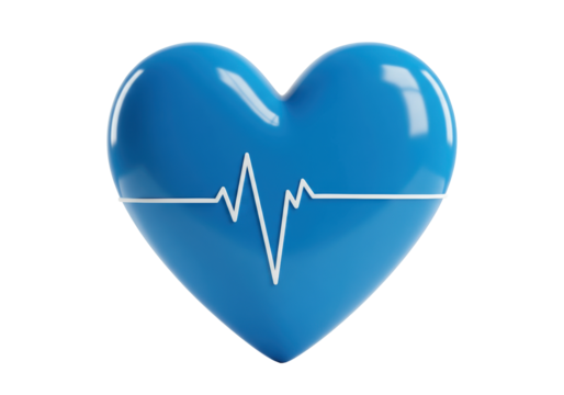 Blue heart with heartbeat line isolated on transparent background, medical symbol PNG