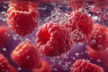 fresh raspberry splashing in water for a juice or fruit commercial