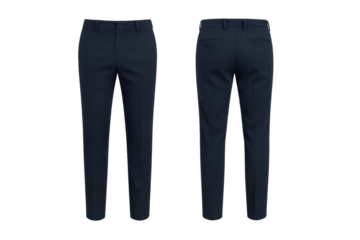 Dark blue men's formal pants, isolated on transparent background.