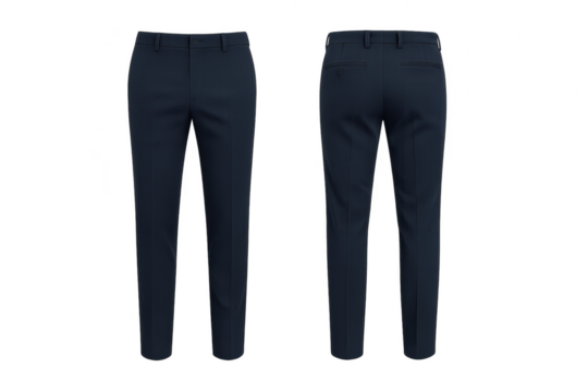 Dark blue men's formal pants, isolated on transparent background.