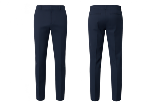 Dark blue formal men's pants, isolated on transparent background, fashion.