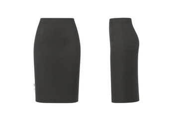 Classic dark grey women's pencil skirt isolated on transparent background