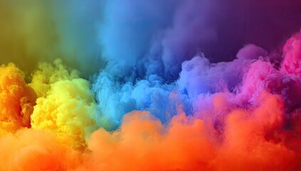 A vibrant display of colorful, swirling smoke or mist, creating an abstract gradient