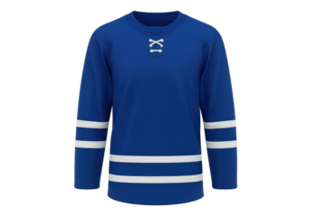 Blue ice hockey jersey with white stripes isolated on transparent background