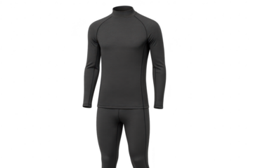 Dark grey men's thermal underwear base layer set isolated on transparent background