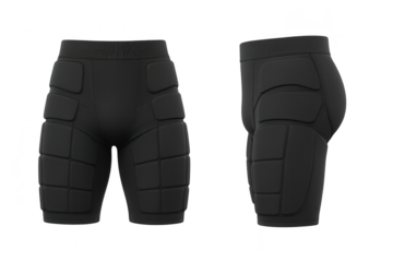 Black padded protective sports shorts, isolated on transparent background