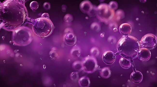 Macro view of luminous purple molecular structures, floating against a rich, dark backdrop - Powered by Adobe