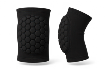 Black knee pads with hexagonal padding, isolated, transparent back