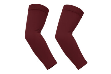 Two maroon athletic arm sleeves, perfect for sports, isolated on transparent background