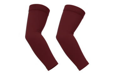 Two maroon athletic arm sleeves, perfect for sports, isolated on transparent background