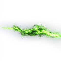 Bright, glowing, emerald green liquid streaks against a stark white background.  A dynamic, energetic, abstract image of splashing liquid