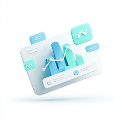 3D infographic of data visualization, showing bar graphs and upward trend