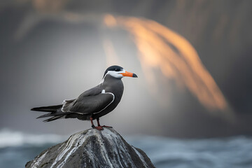 Inca Tern Larosterna Inca Bird on Vibrant Orange Mirage Flame Natural Backdrop