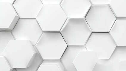 White, 3D, hexagonal tiles in a pattern, with slight shadows giving depth, a clean look