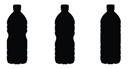 Three black silhouette water bottles arranged in a simple horizontal line