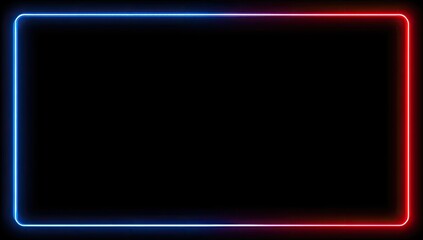 A vibrant rectangle glows, bordered by blue and red light, set against a stark black backdrop