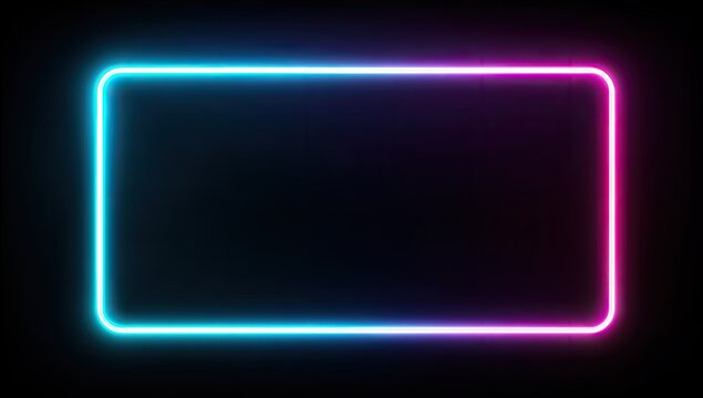 A rectangular frame glows with a cyan and magenta gradient against a stark black background