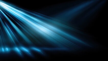 Fototapeta premium Abstract design of bright blue light beams radiating from the top and falling to a surface