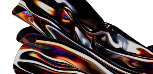 Modern abstract artistic design with iridescent chrome material effect and vibrant colors. Fluid and dynamic, this artwork is versatile.