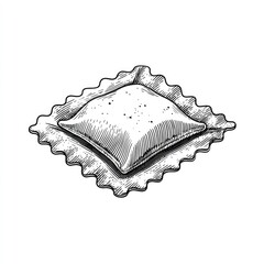 Hand-drawn illustration of a filled pasta square