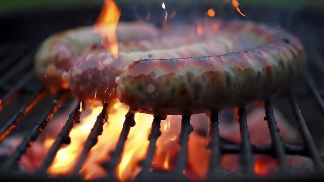 Delicious Coiled Sausage Sizzling on a Fiery Barbecue Grill.